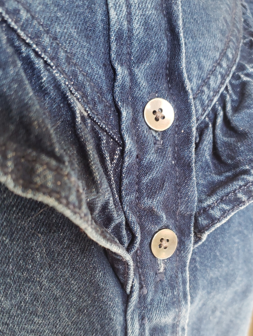American Eagle Ruffle Denim Western Shirt Medium Wash XXS - Picture 8 of 15